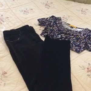 St. John Designer Black Velvet Pants Size 8